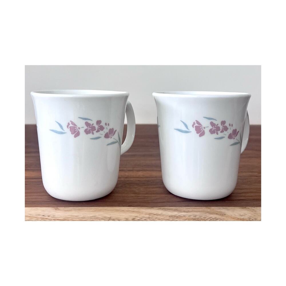 Vintage Corelle Silk Blossoms Mug Cup Floral Mauve Coffee Tea Cocoa Set of 2